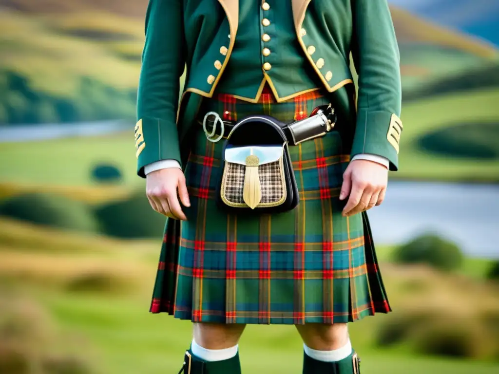 Detallada imagen de un kilt escocés tradicional, mostrando sus patrones e colores vibrantes