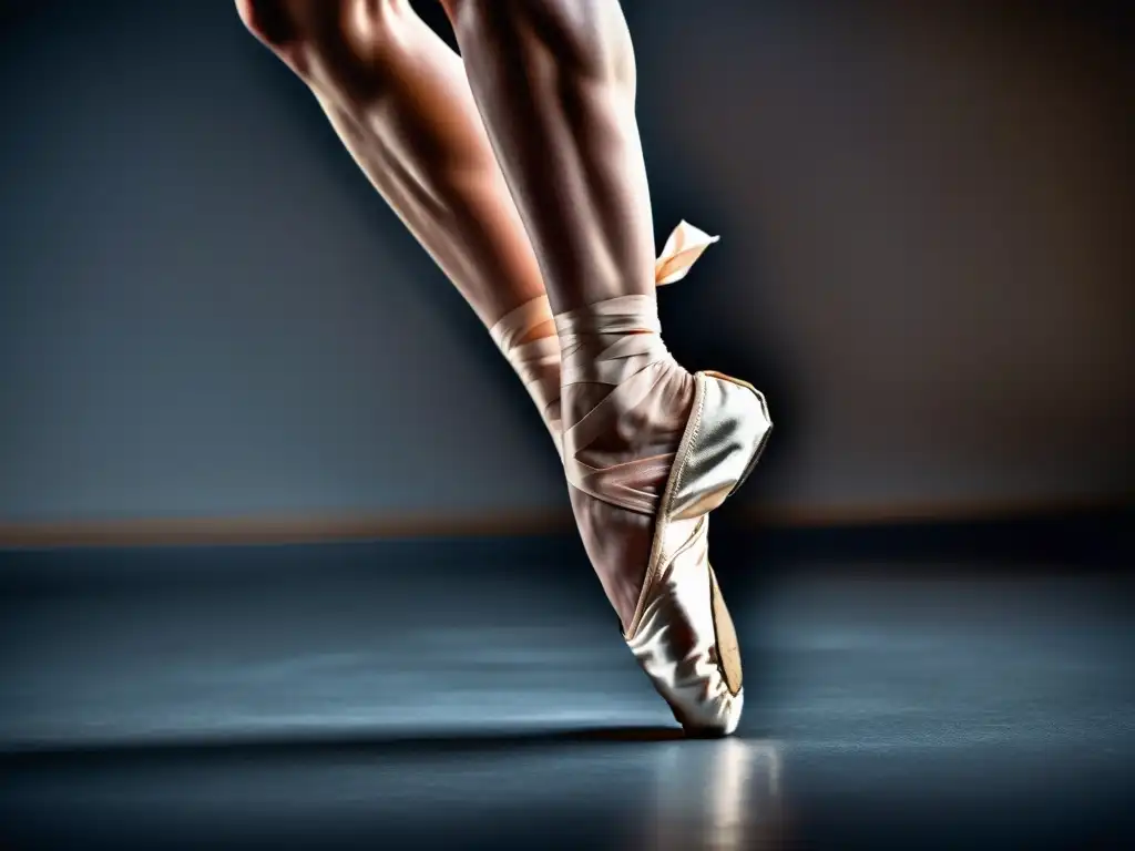 Pies de bailarina en movimiento: belleza y esfuerzo Detallada imagen de los pies de una bailarina, resaltando la fuerza y delicadeza en movimiento