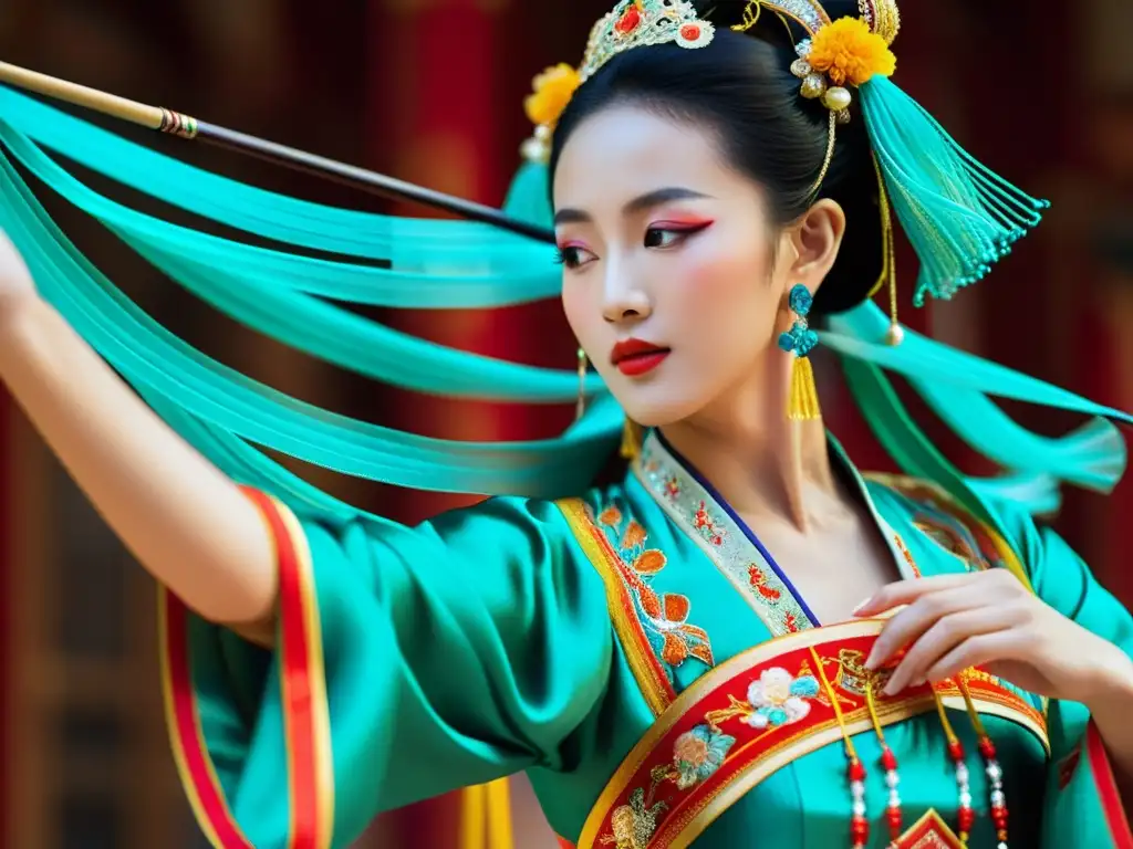 Detallado traje de danza tradicional china, simbolizando la historia y el significado cultural del Erhu chino