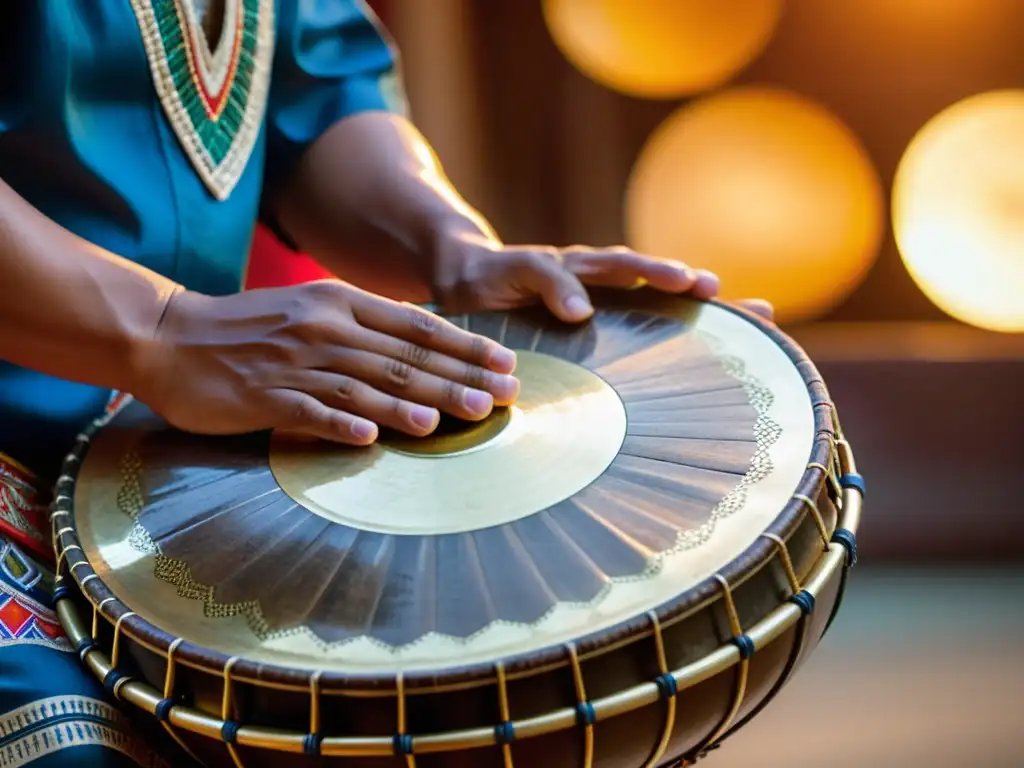 Detalle de un ensamble de gong filipino en danza, con música tradicional y expresiones apasionadas