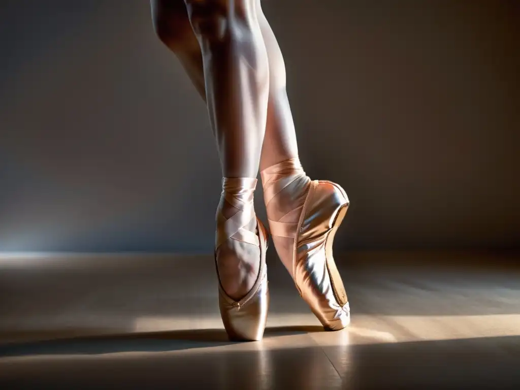 Detalle impresionante de los pies de una bailarina en puntas