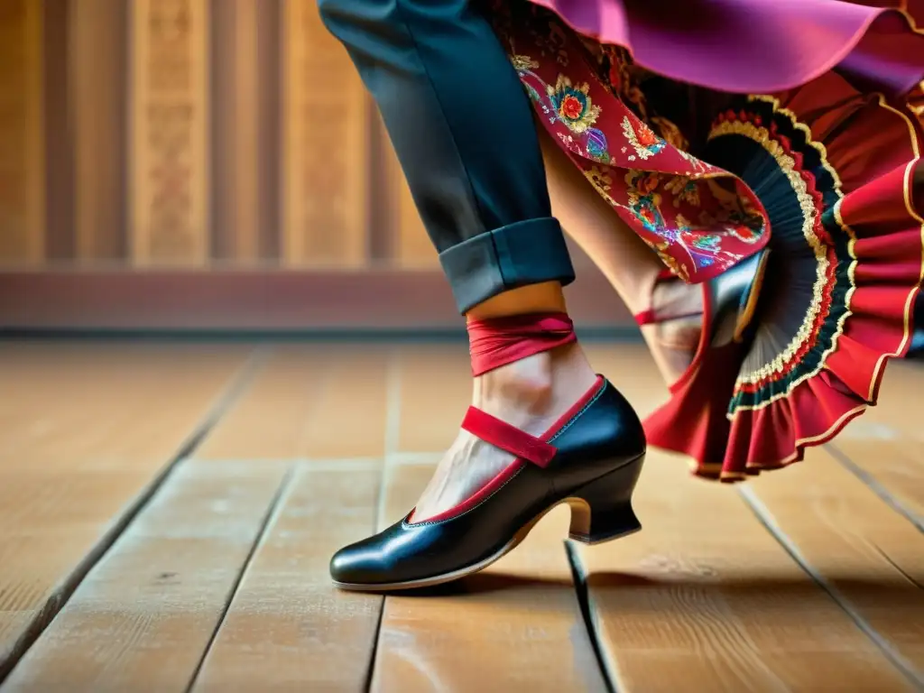 Detalle de los pies de un bailaor flamenco, mostrando la influencia árabe en danzas folclóricas españolas