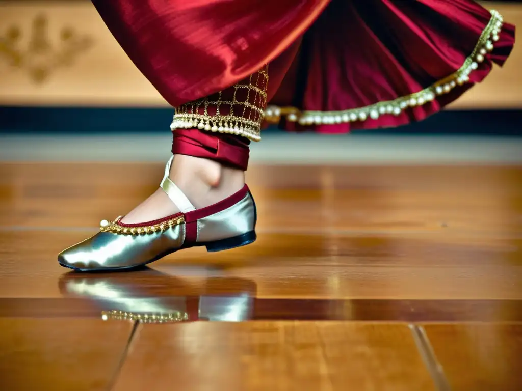 Detalle de los pies de una bailarina de Kathak India, mostrando su gracia y significado cultural