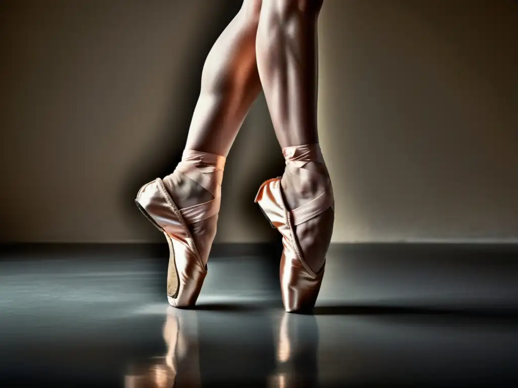 Detalle de los pies de una bailarina en punta, demostrando la fuerza y gracia