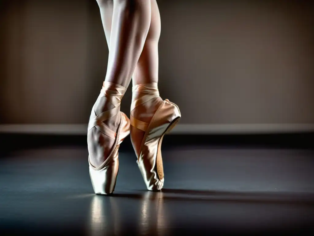 Detalle de los pies de una bailarina en punta, mostrando el impacto del calzado en su salud y desempeño