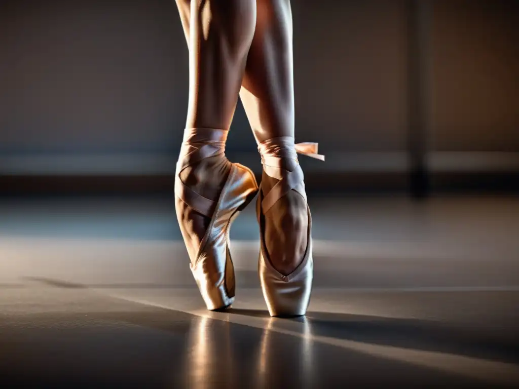 Detalle de pies de bailarina en puntas, mostrando la fuerza y agilidad requerida