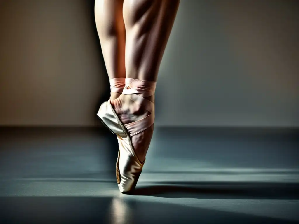 Detalle de pies y tobillos de bailarina en movimiento, mostrando la fuerza y fortalecimiento de los músculos en la danza