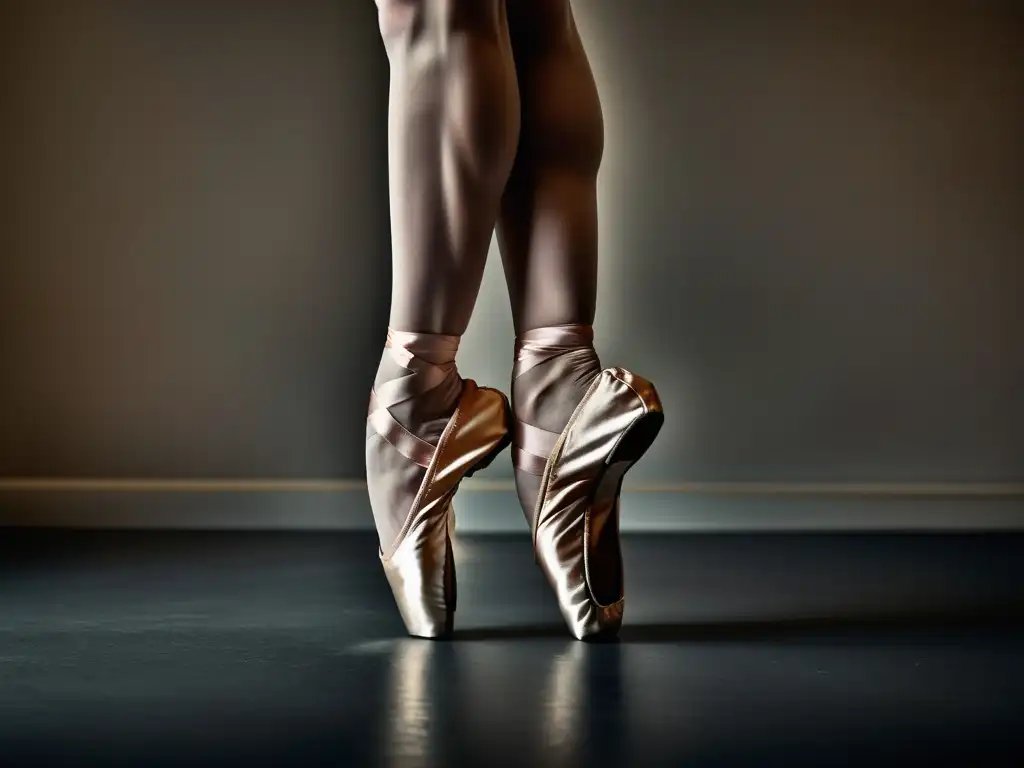 Detalle en punto de una bailarina en plena pirueta, mostrando fuerza y gracia