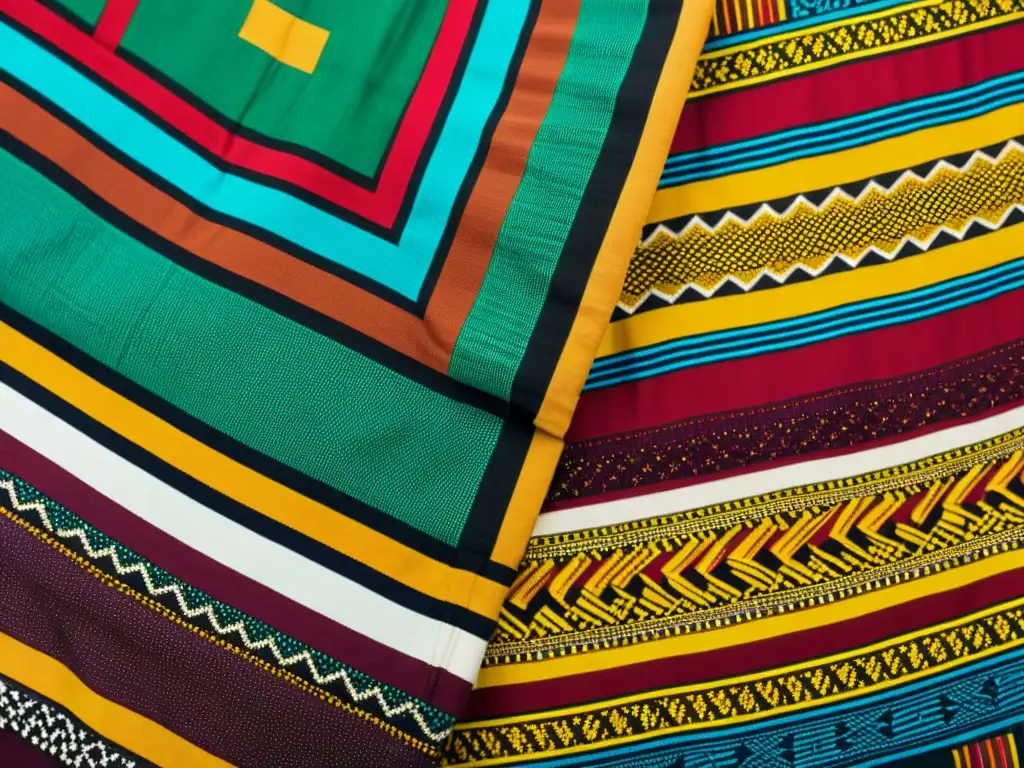 Detalle de una tela africana con colores vibrantes y patrones intricados, reflejando la importancia de la vestimenta en las danzas africanas