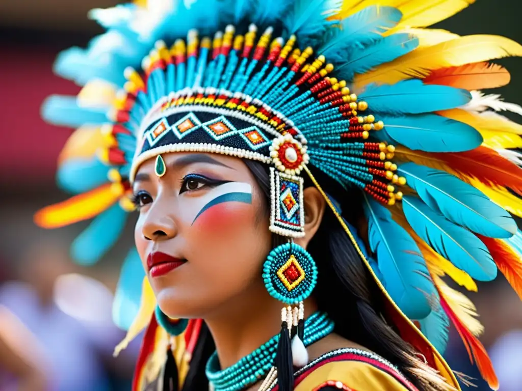 Detalle de un tocado tradicional en una danza étnica, exudando significado cultural y artesanía