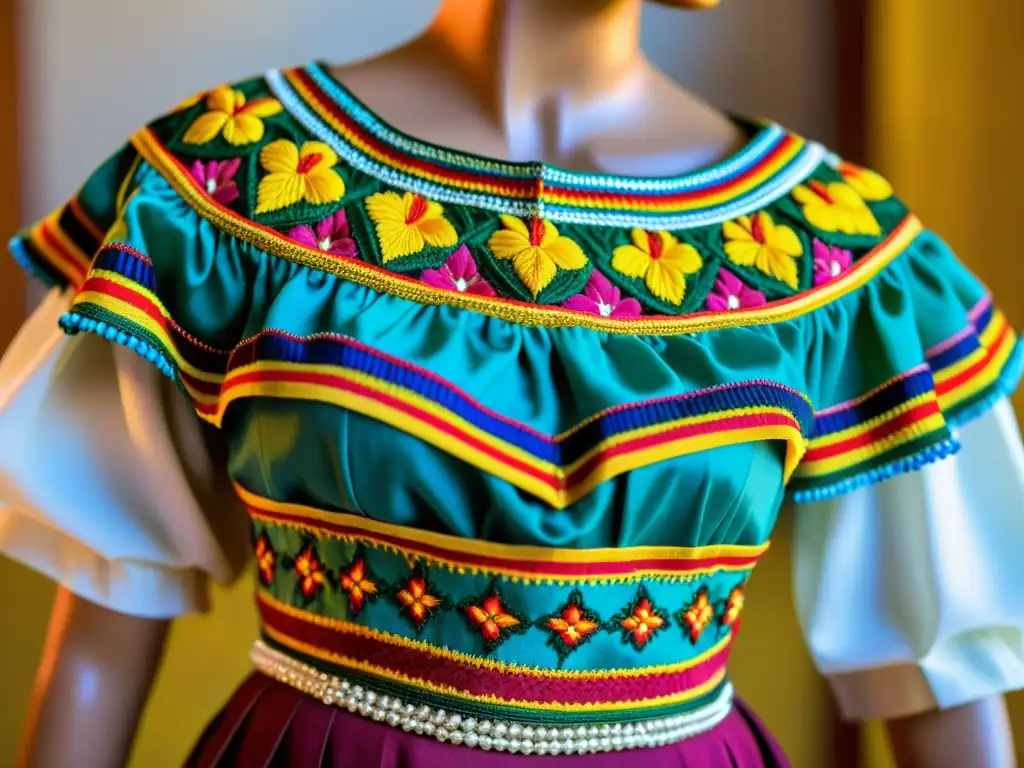 Detalle del traje del Joropo Venezolano, significado cultural y artesanía en vibrantes colores y bordados