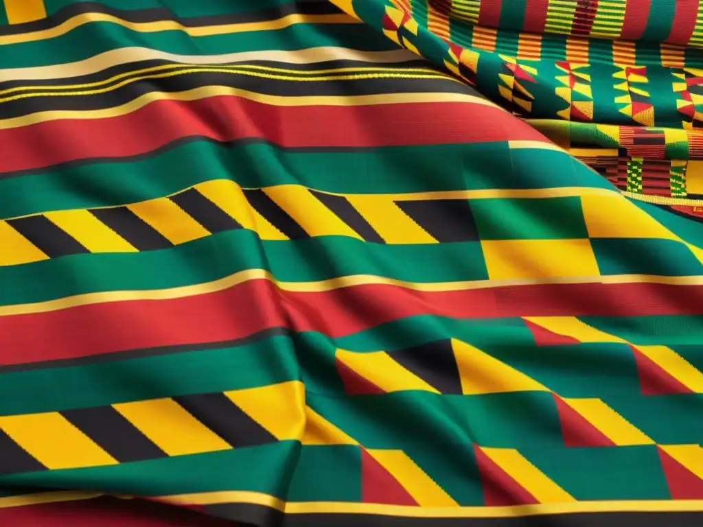 Detalles intrincados y colores vibrantes del tejido Kente africano