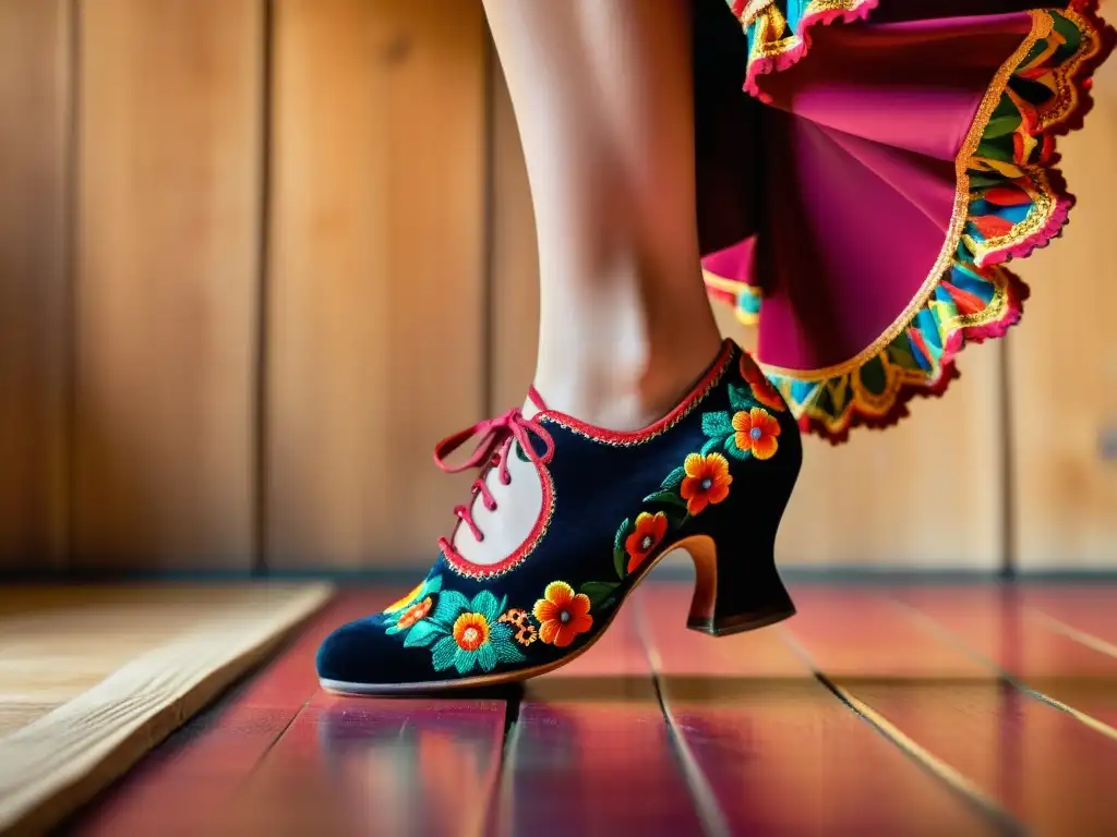 Detalles vibrantes de zapatos de flamenco durante una apasionada actuación