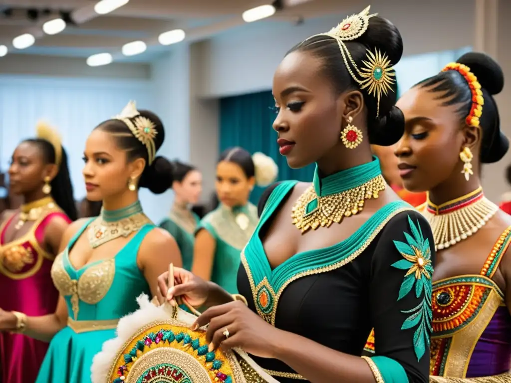 Diseñadores creando trajes de danza tradicionales con pasión y destreza