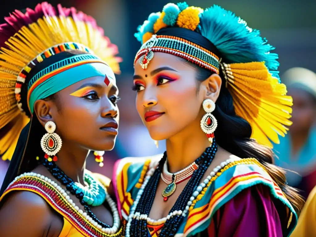 Espectáculo mundial de trajes de danza Diseño de vestuario para danzas tradicionales: Imagen detallada de bailarines tradicionales de diversas culturas, con trajes vibrantes y detallados que representan su herencia única
