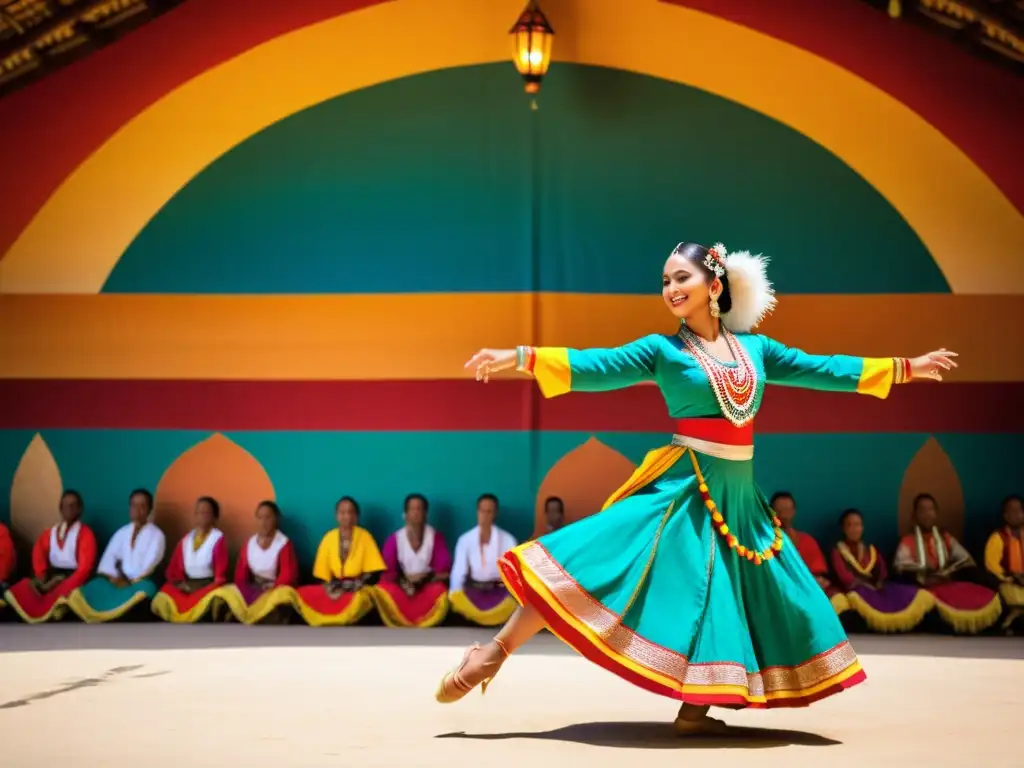 Documentales conservación danzas tradicionales: Baile tradicional en un entorno cultural vibrante y colorido, con trajes llamativos y danza apasionada