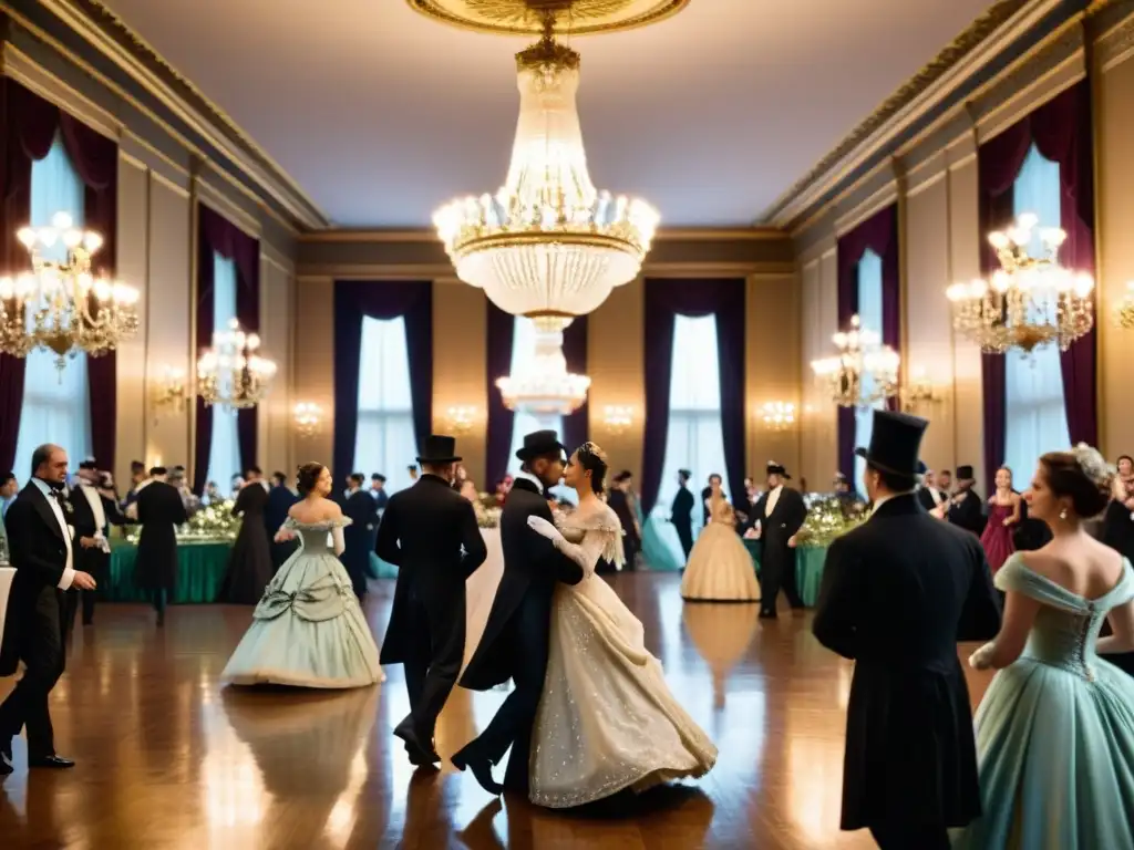 Elegante danza tradicional victoriana significado cultural en salón suntuoso