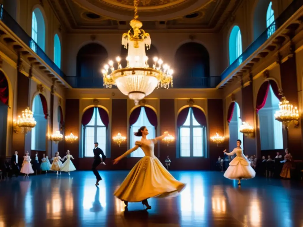 Elegantes bailarines con trajes barrocos en el Festival de Danza Barroca Bayreuth, envueltos en una atmósfera de pasión y elegancia