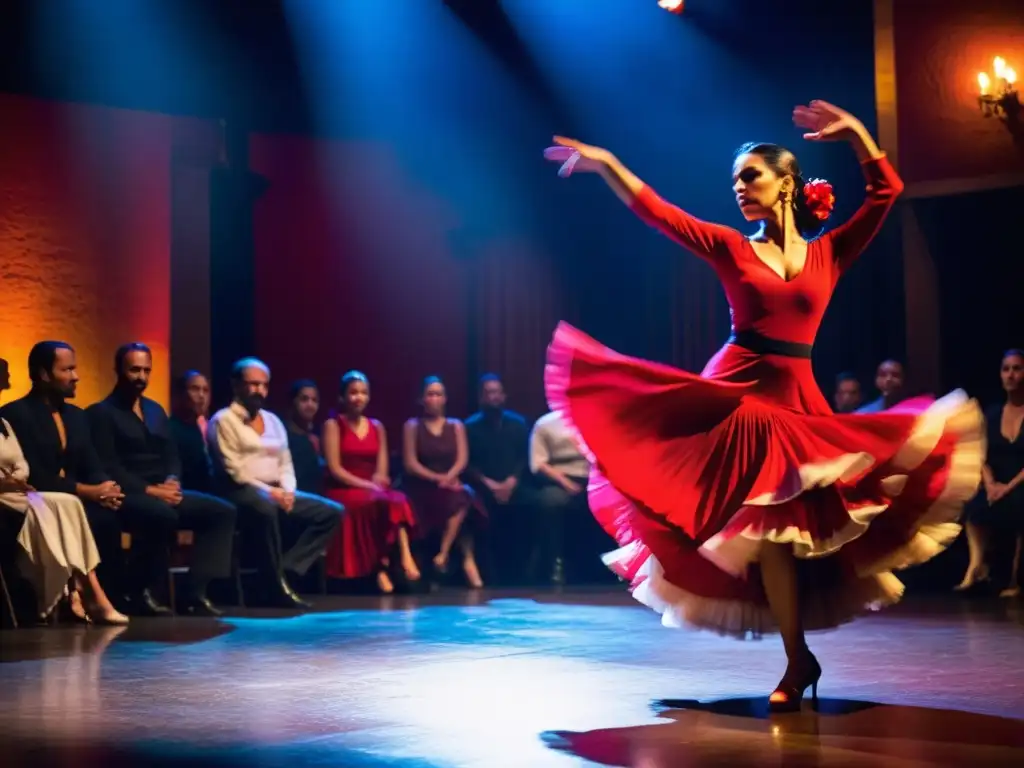 Un emocionante espectáculo de flamenco moderno en un escenario atmosférico