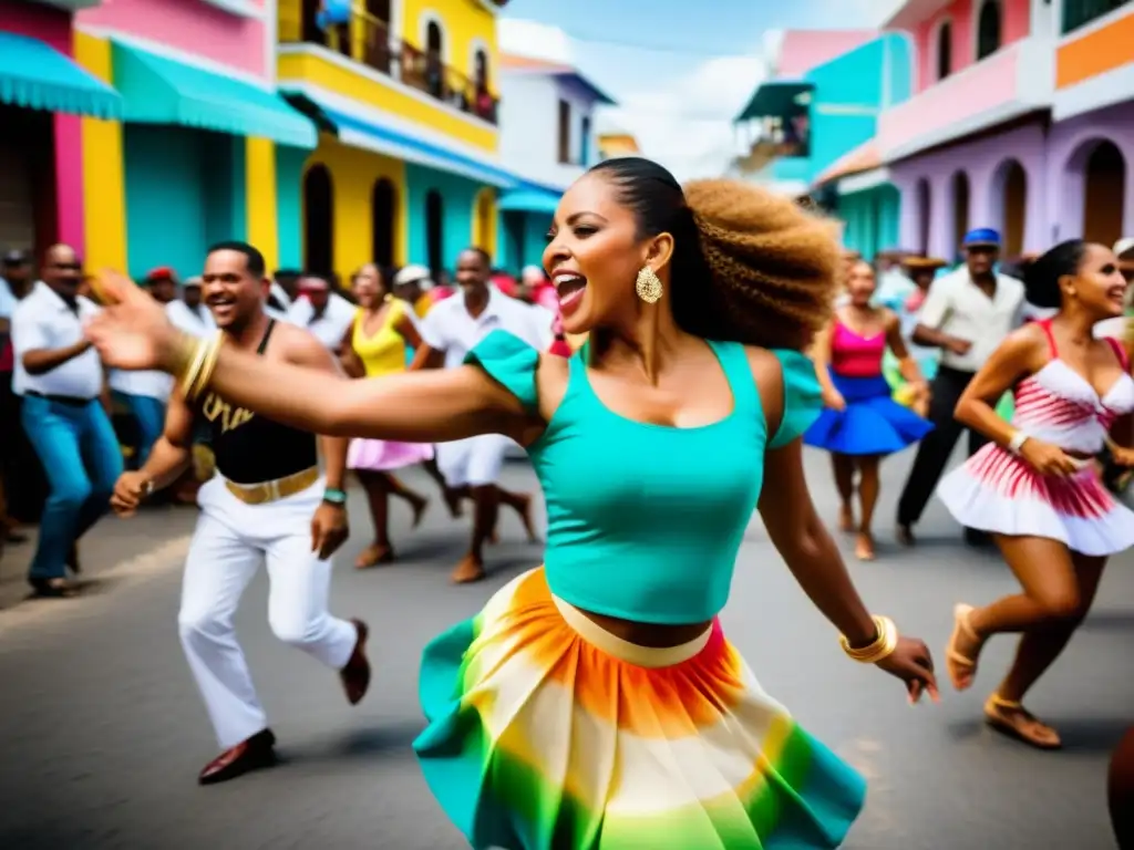 'Escena vibrante de baile de merengue en la República Dominicana, con ritmo y significado cultural del Merengue Dominicano