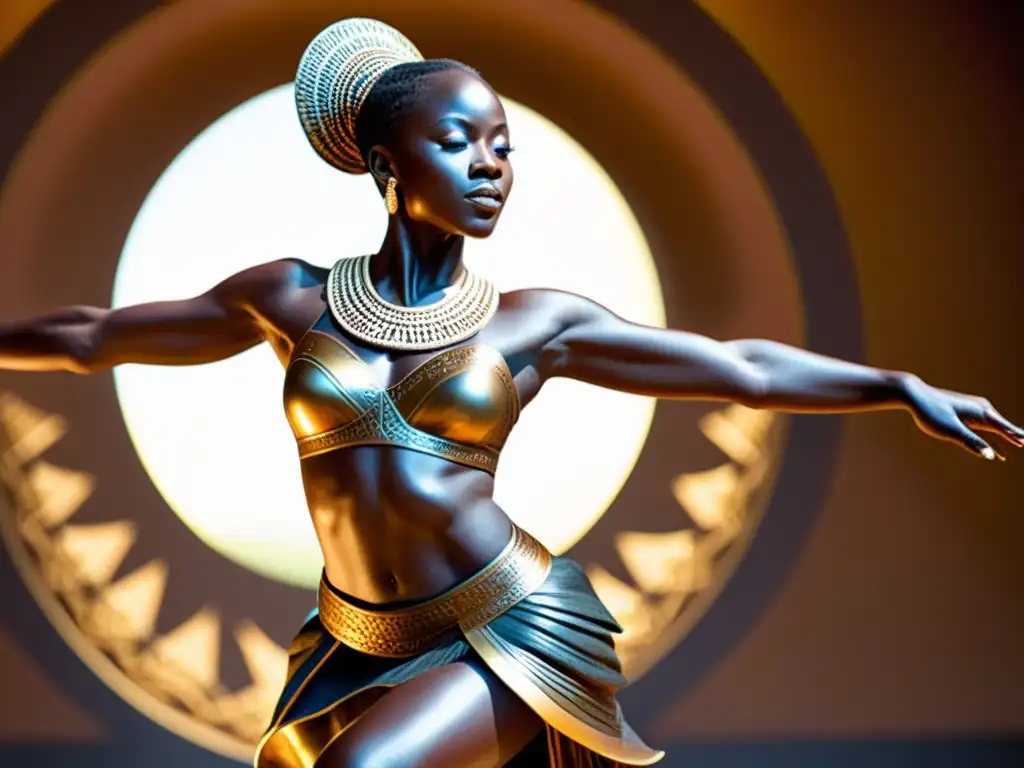 Escultura de danza africana en bronce, capturando la energía y detalles de la danza tradicional mundial