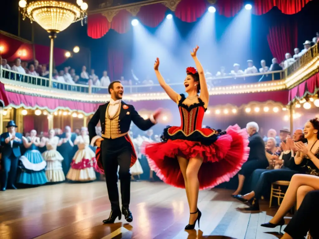 Espectáculo de la Revolución del CanCan Cabaret Francés con bailarinas y público vibrante