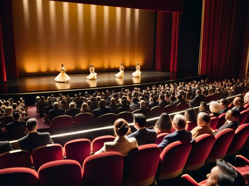 Espectadores disfrutan de un elegante evento de danza con paquetes VIP en un teatro grandioso