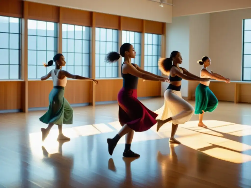 Estudiantes practican danzas tradicionales en estudio académico con software educativo