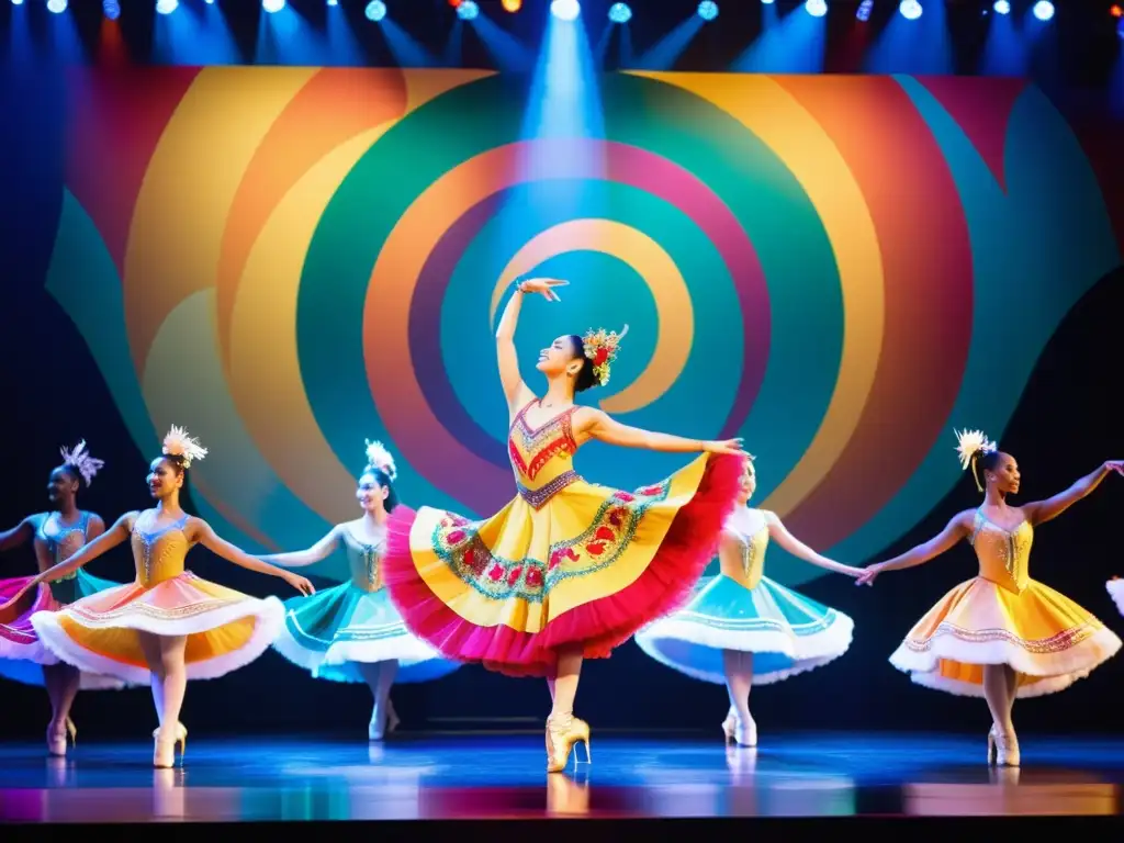 Experiencias VIP en festivales de danza: baile elegante y colorido espectáculo en el escenario, público admirando la actuación