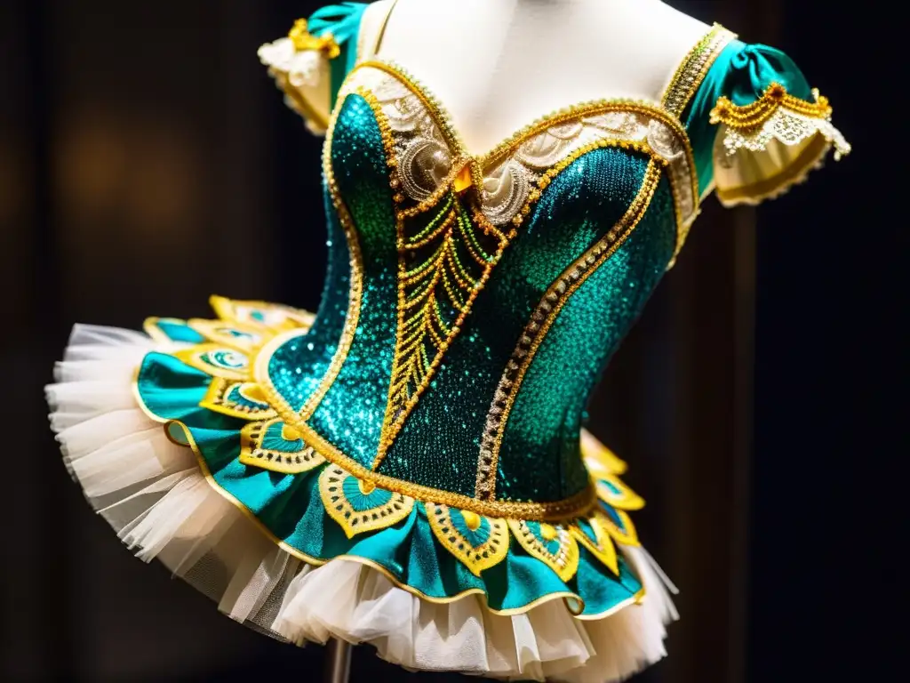 Exquisito traje de ballet en exposición en el Victoria and Albert Museum de Londres, capturando la esencia de las exposiciones de moda de danza