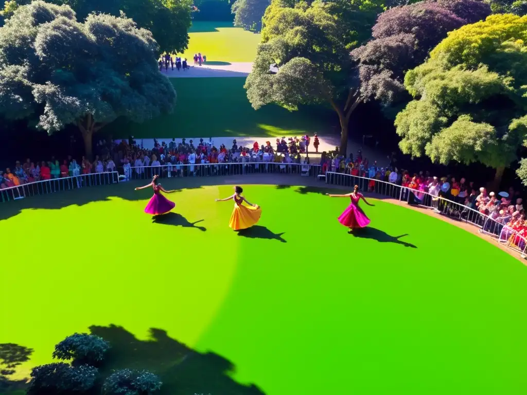 Fascinante presentación al aire libre de danzas tradicionales, financiando proyectos de revitalización cultural mediante el arte del baile