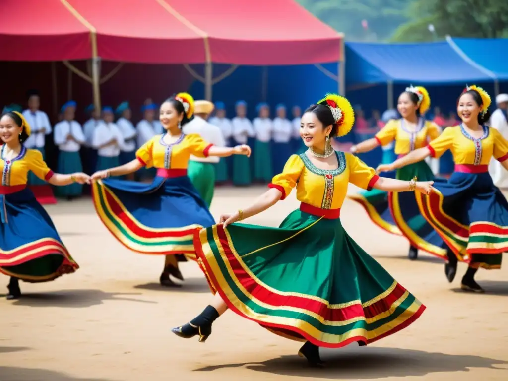 Festival folclórico: coloridos trajes, danzas vibrantes y comunidad celebrando en una vibrante y alegre celebración