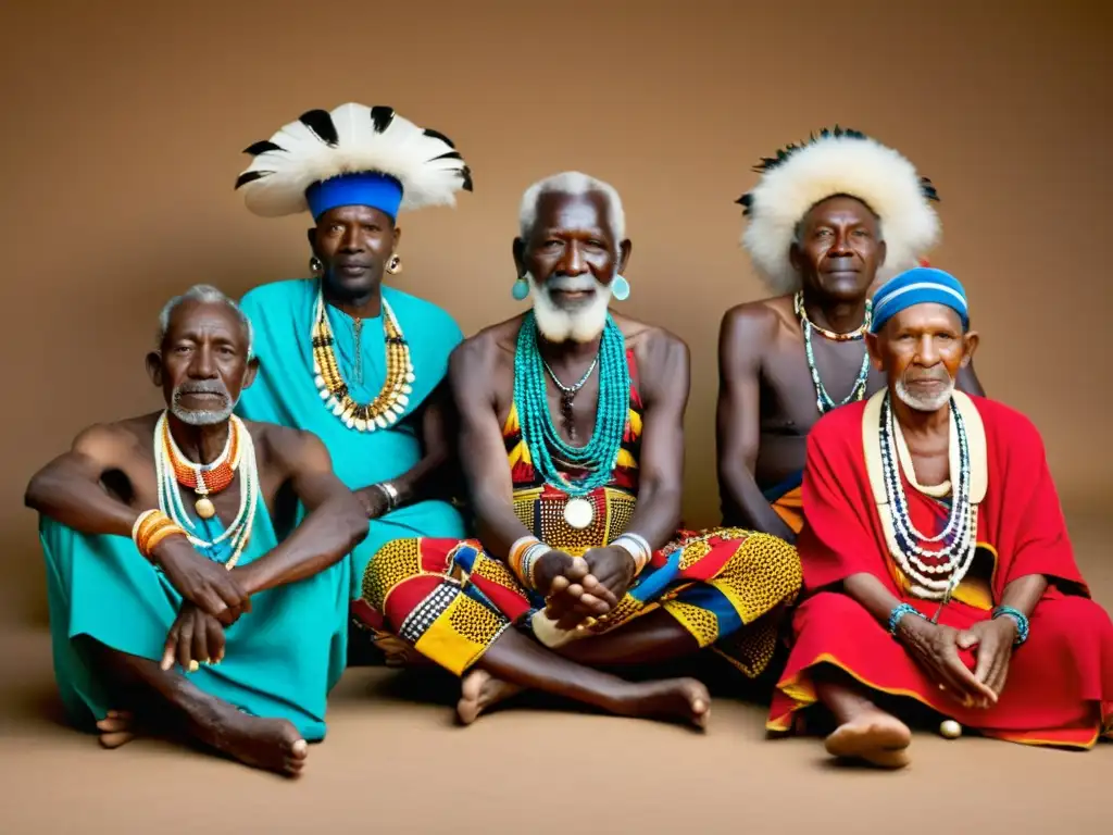 Un grupo de ancianos tribales africanos con vestimentas tradicionales, reflejando el significado cultural de las tribus africanas