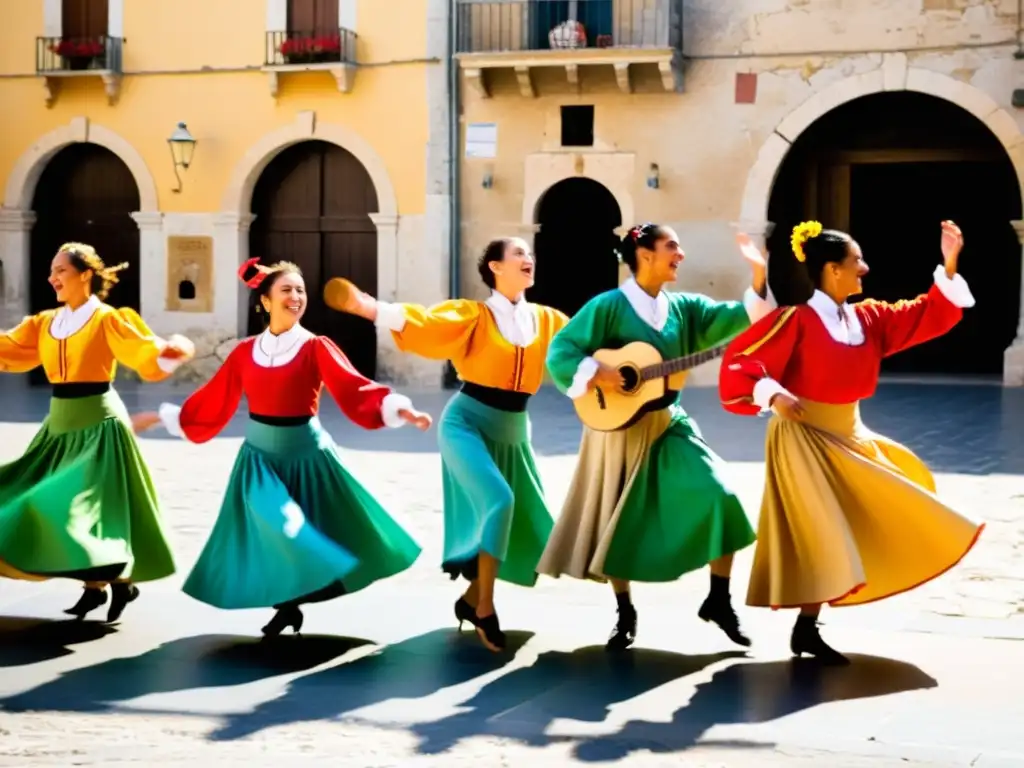 Un grupo apasionado de músicos y bailarines se reúnen en una plaza del sur de Italia, atrapados en un momento dinámico de baile de pizzica