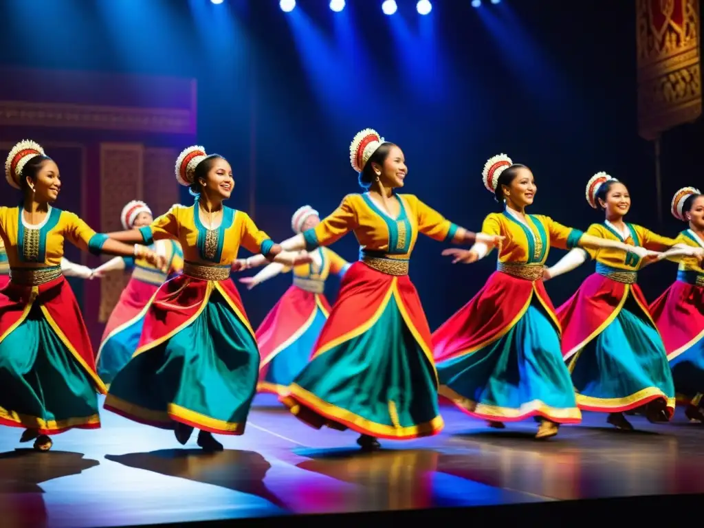 Grupo de artistas vestidos elegantemente ejecutando una danza tradicional en cenas de gala con pasión y precisión, evocando tradición y celebración