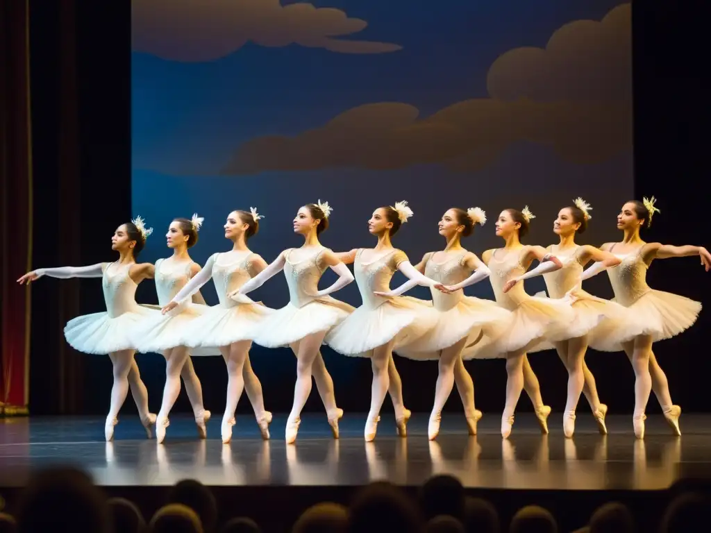 Grupo de bailarinas en elegantes trajes, saltando con gracia en el Festival de Danza de Varna, resaltando su significado cultural