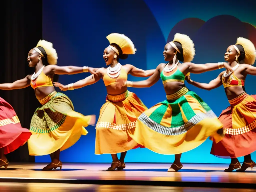 Un grupo de bailarines africanos compitiendo en un festival internacional de danza