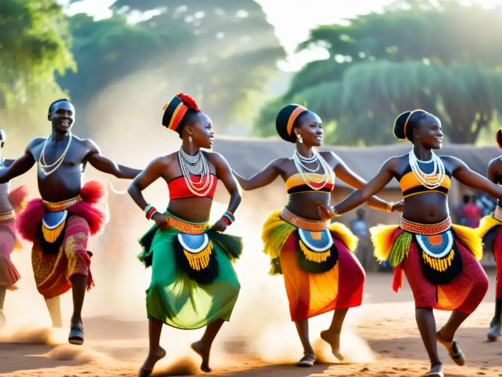 Un grupo de bailarines africanos, enérgicos y llenos de gracia, ejecutan una danza tradicional