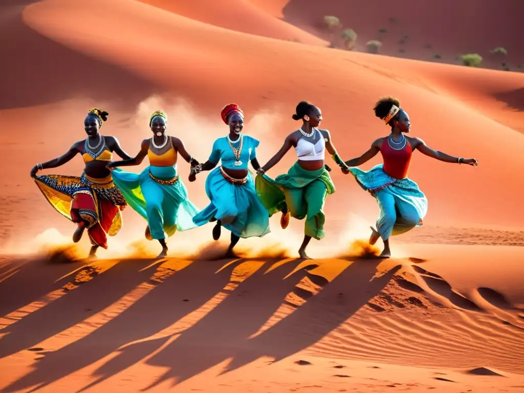 Un grupo de bailarines africanos conectando con la tierra en una danza poderosa y expresiva