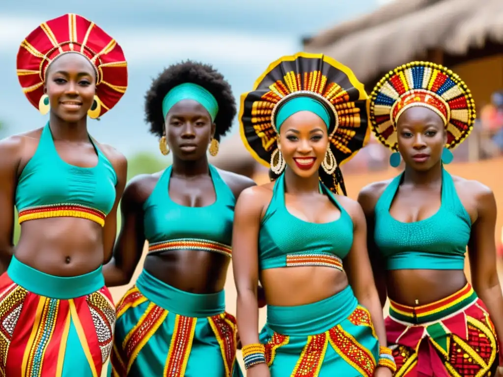 Grupo de bailarines africanos con vestimenta tradicional colorida