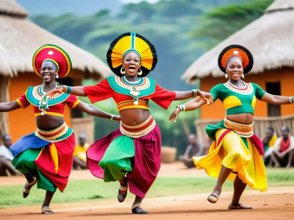 Grupo de bailarines africanos en vibrante actuación, expresando la pasión y energía de aprender los pasos básicos de la danza africana