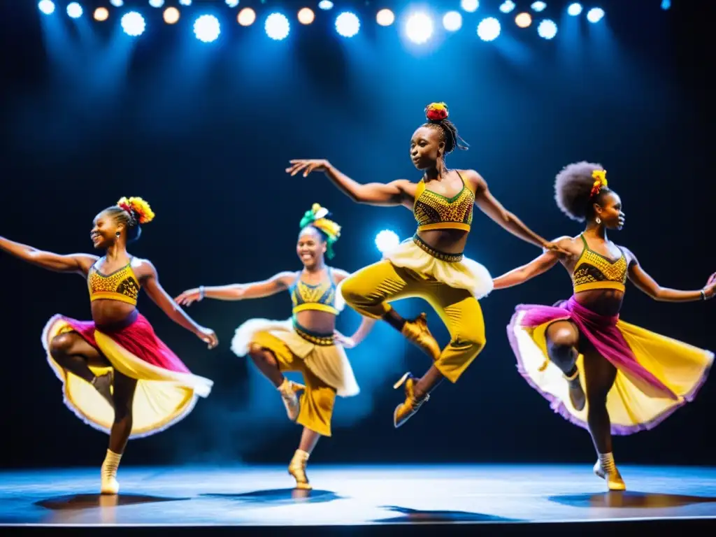 Grupo de bailarines africanos en vibrante danza contemporánea en festival internacional