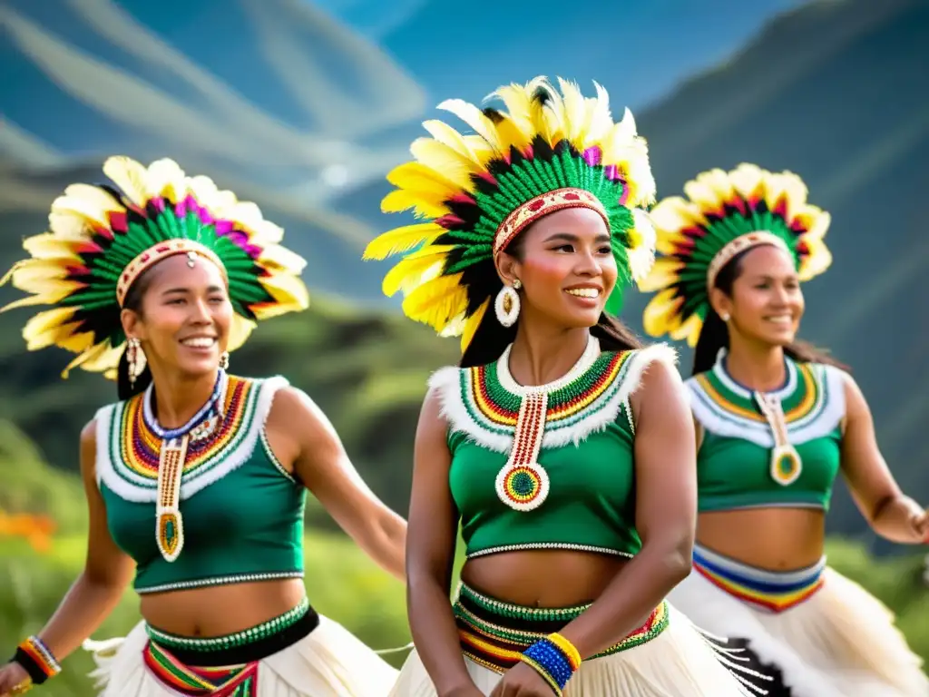 Grupo de bailarines AfroBolivianos danzando al ritmo de la Saya, con trajes tradicionales vibrantes y paisaje exuberante