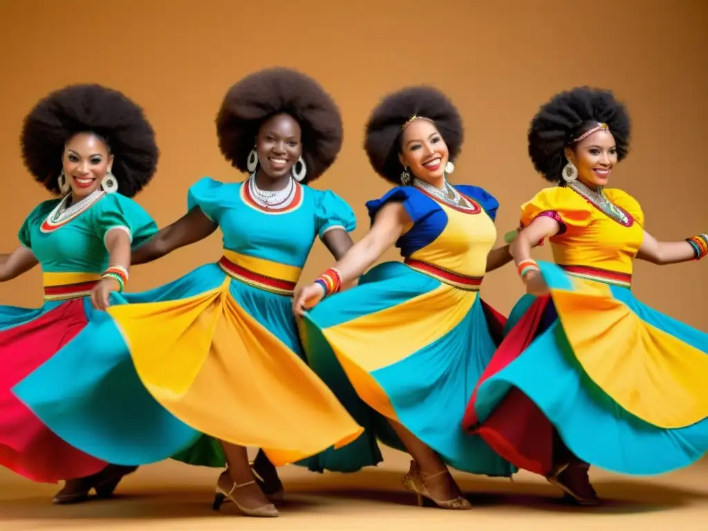 Grupo de bailarines afroperuanos en vibrante actuación, expresando el significado cultural de las danzas afroperuanas tradicionales