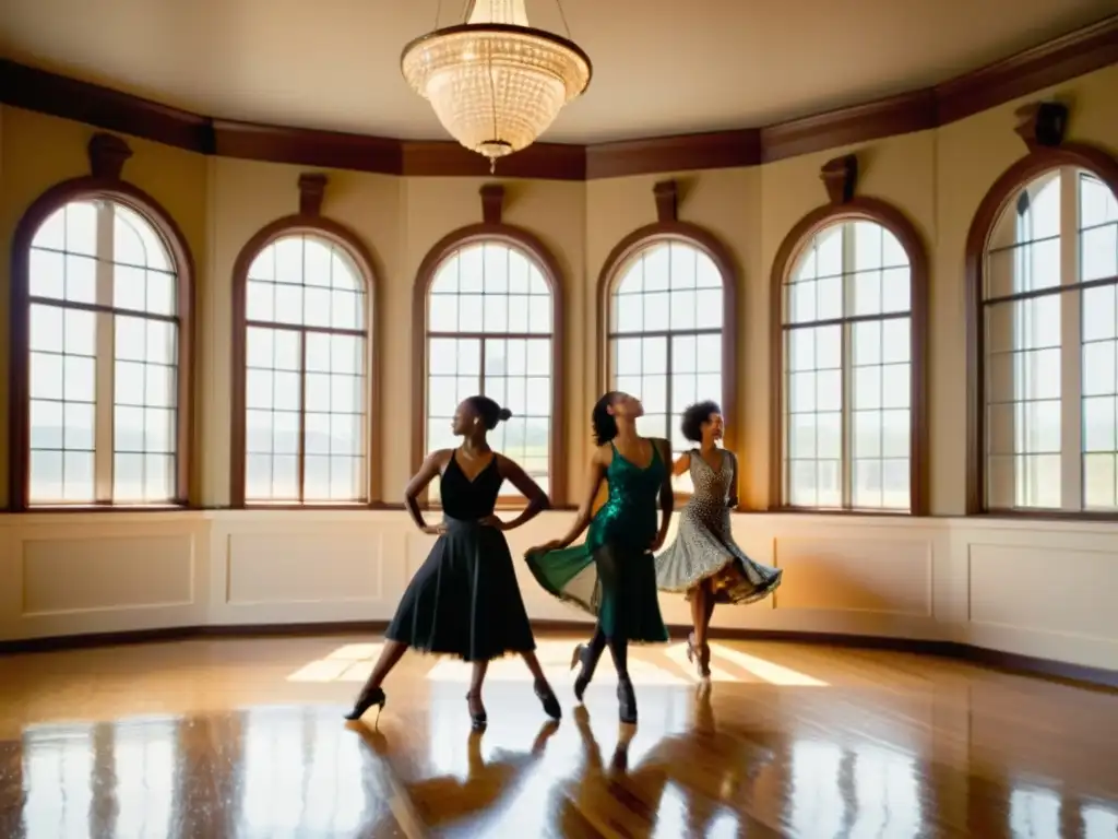 Un grupo de bailarines disfruta de un animado ensayo de danza jazz en un estudio histórico de Nueva Orleans