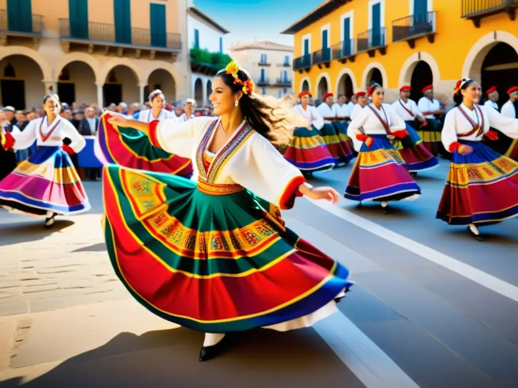 Grupo de bailarines aragoneses realizando la Jota, con trajes tradicionales y movimientos llenos de energía