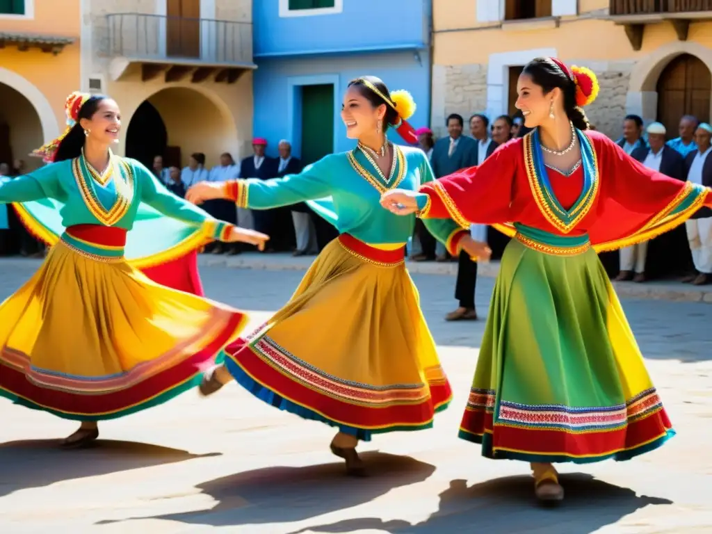 Grupo de bailarines aragoneses ejecutan la jota con coloridos trajes en la plaza