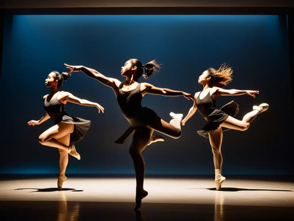 Grupo de bailarines asiáticos en salto de danza contemporánea