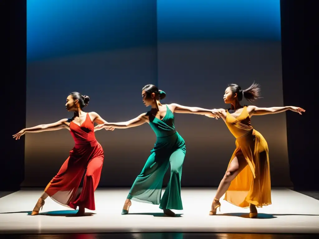 Danza contemporánea asiática: Movimiento y tradición Grupo de bailarines asiáticos en vibrante coreografía contemporánea