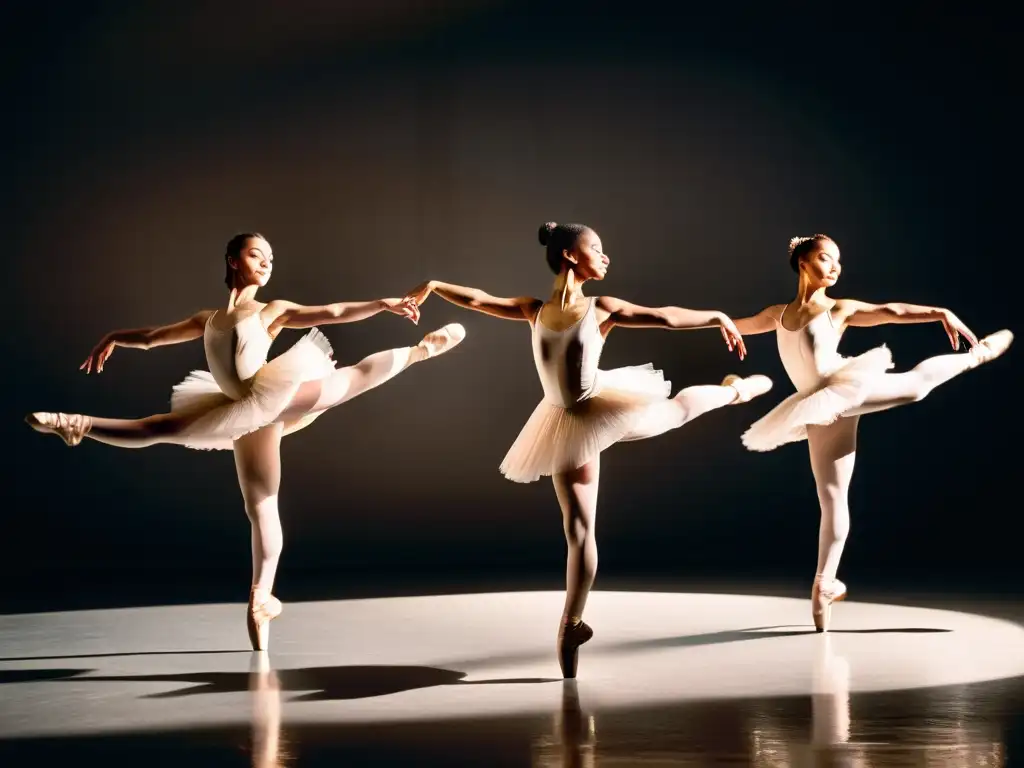 Grupo de bailarines de ballet en un estudio conmoviendo con su gracia y pasión, evocando emociones a través de la música